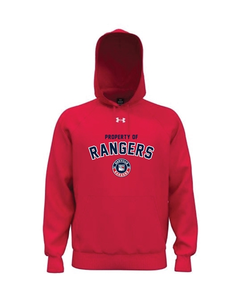 Picture of Property Of Rangers Men's Red UA Rival Fleece Hooded Sweatshirt